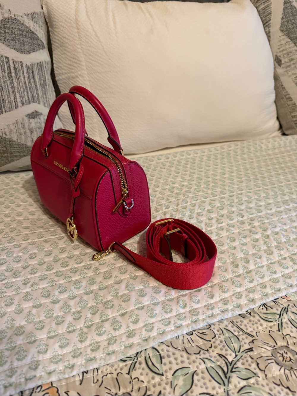 Michael Kors Hot Pink Pebbled Leather Satchel with Detachable Strap